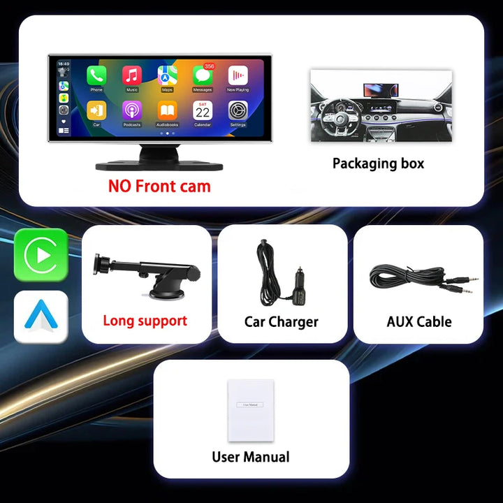 Universal 11.26" 4K Front Cam Car DVR Wireless Carplay Android Auto Video Recorder QLED Screen WIFI AUX FM Dual Lens GPS