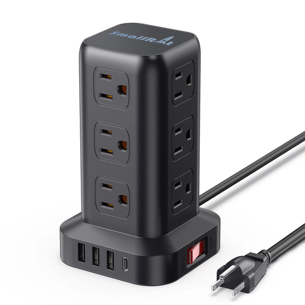 Power Strip Tower 12 Outlets with 4 USB Ports Surge Protector Electric Charging Station 6.5Ft Cord, Black